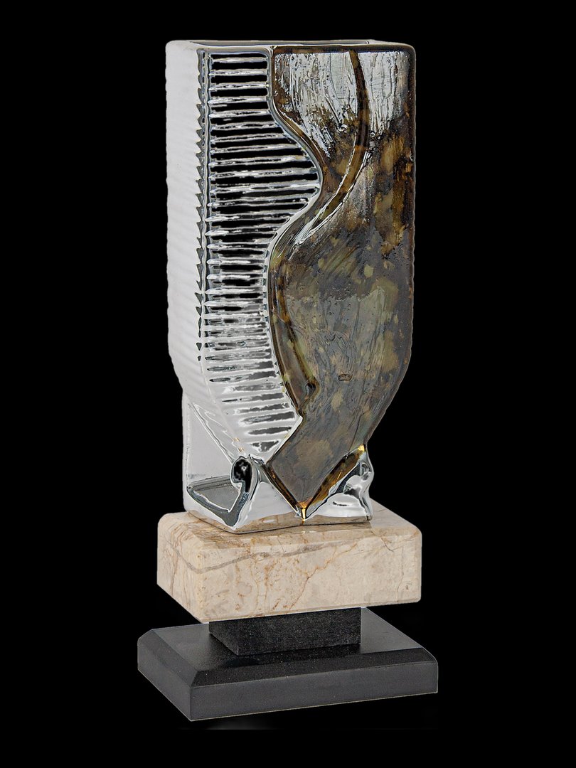 Jarrón Rectangular Verde y Plata