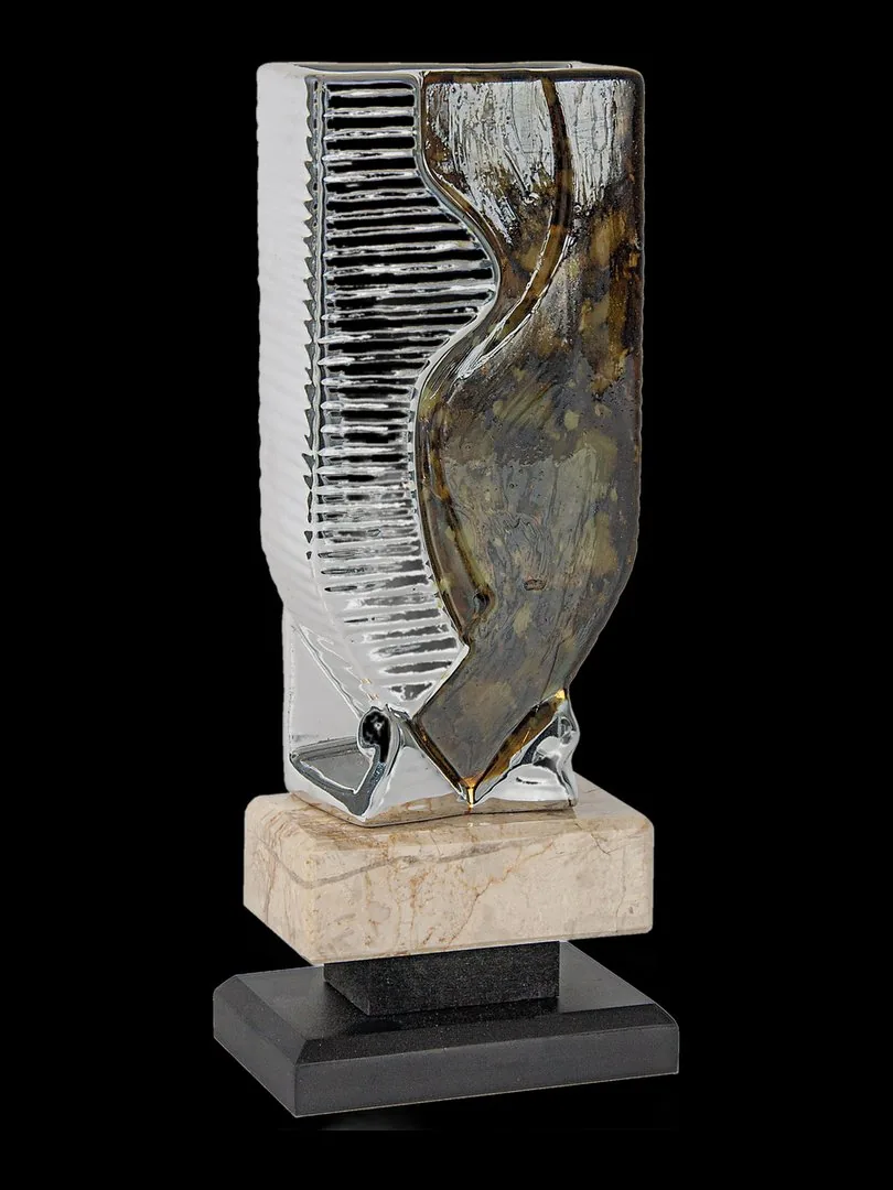 Jarrón Rectangular Verde y Plata