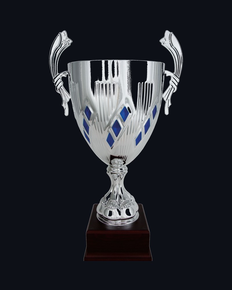 Copa con Asas Rombo Azul Base Madera