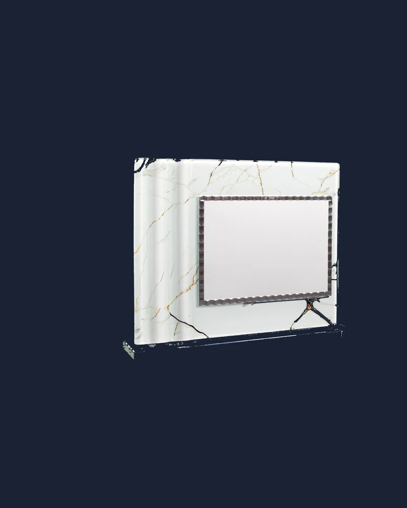 Placa Madera con Mármol Blanco y Marco Metálico