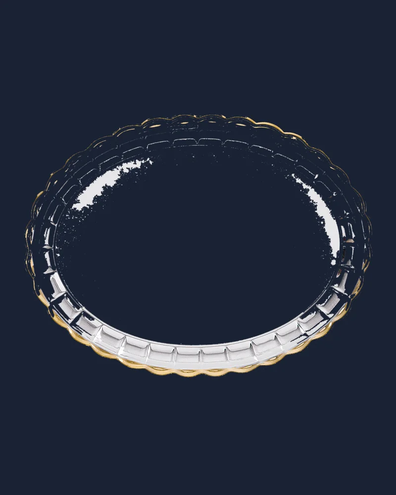 Plato Oval Plateado con Borde Dorado
